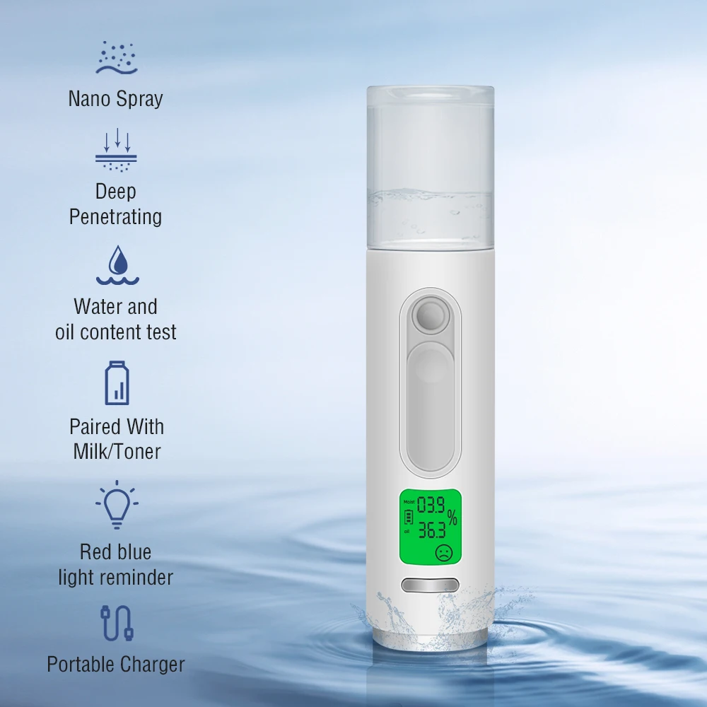 Latest Nano Mist Sprayer Skin Moisturizer Water and Oil Content Test Mist Sprayer Ionic Face Steamer Facial Nano Moisture Spray