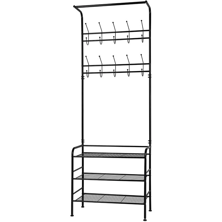 Elegant Metal Coat Hanging Rail Rack Single-Tier Hotel Style for Clothing Shoes for Bathroom Living Room Stand-Type Installation