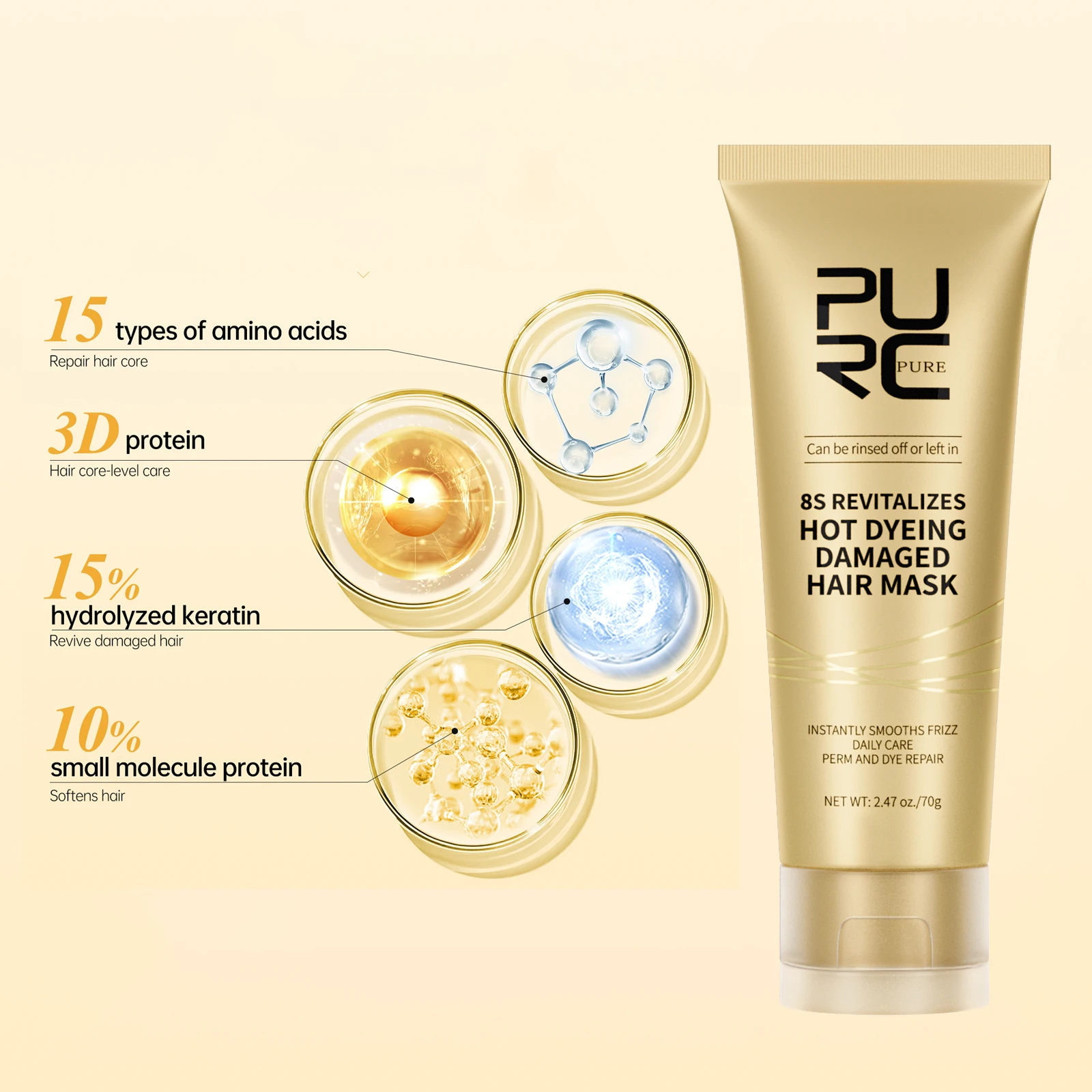 PURC OEM Hair Mask Organic Keratin Collagen 8S Revitalizes Hot Dyeing Damaged Hair Mask