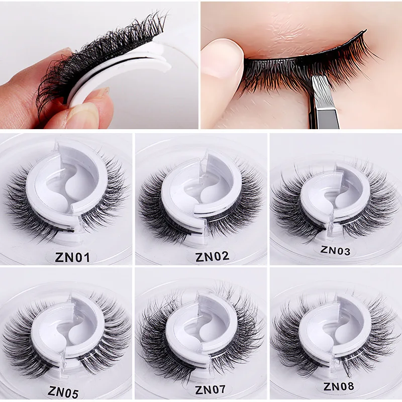 Glue Free Custom Wholesale Mink Cruelty Free Vegan Strip Silk Magnetic Eyelash No Glue Natural Reusable Self Adhesive Eyelashes