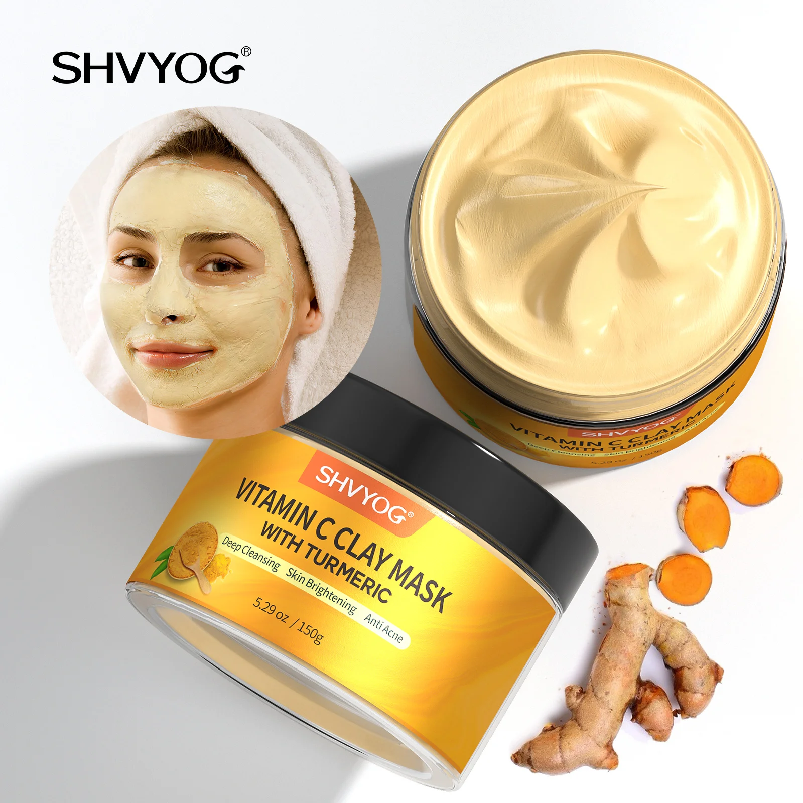 Private Label Cotton Pad Yellow Bentonite Tumeric Mud Facial Mask Skin Care Vitamin C Turmeric Clay Mask
