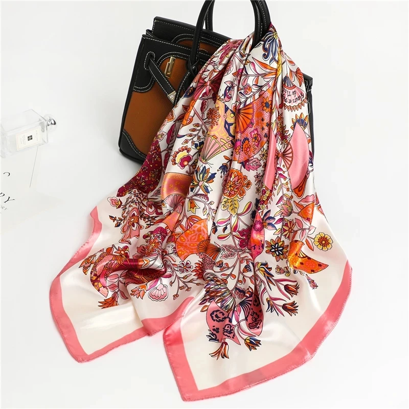Big Square Female Silk Scarves Kerchief Neck Custom Bag Luxury Scarf Silk 90x90cm
