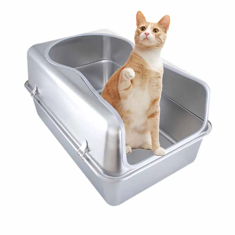 ZMaker 2024 New All Stainless Steel Cat Litter Box with Lid Metal Litter Box Extra Large Enclosed Litter Boxes