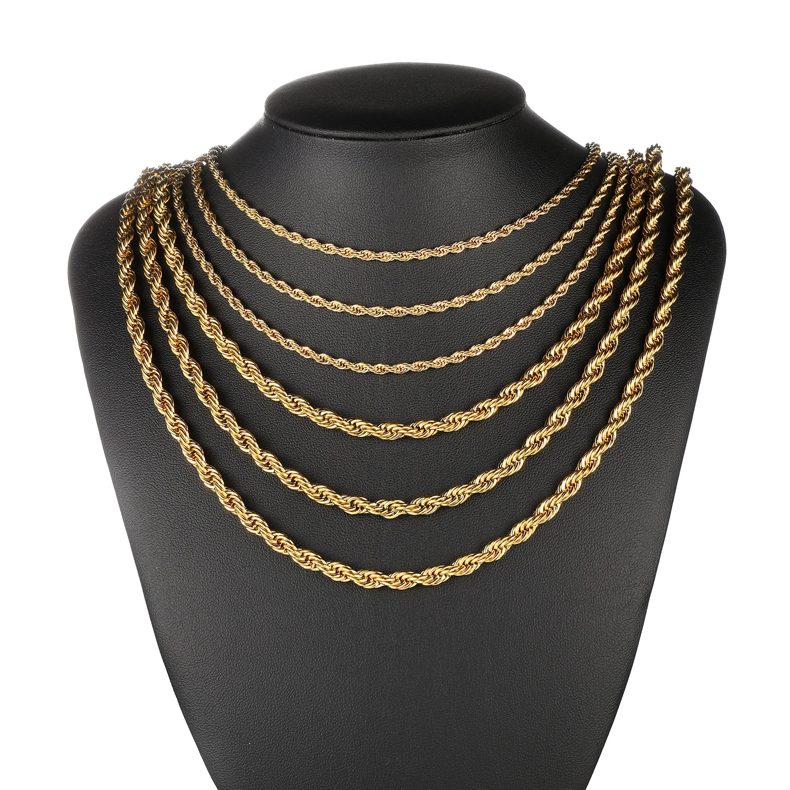 3mm 4mm 5mm Gold Plated Stainless Steel Link Chain Rope Chain Necklace For Men Fashion Hip hop Jewelry