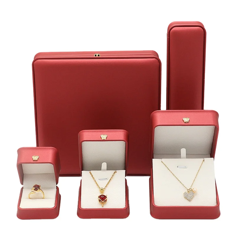 Factory Custom red color luxury jewelry gift Box packaging with Jewellery high grade PU leather Wholesale