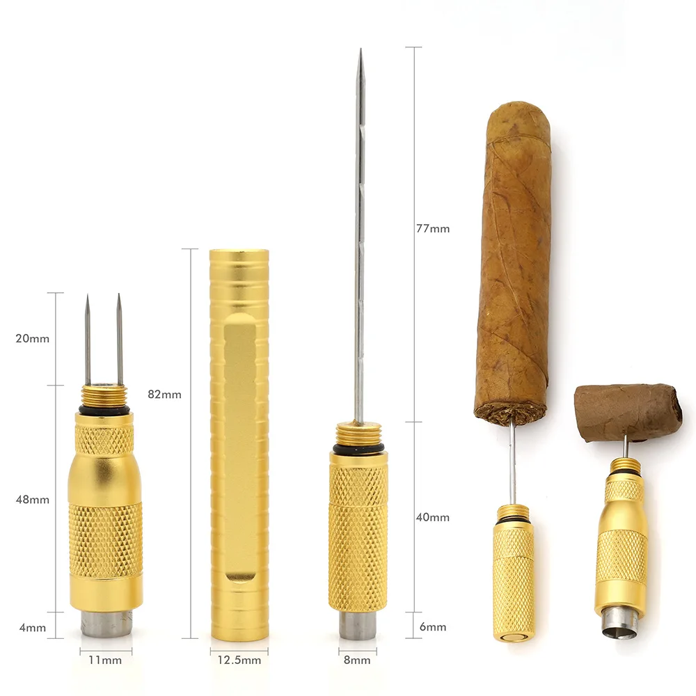 custom logo Metal cigar punch Tool Smoker Portable Dredge Drilled Cigar Hole Punch Cutter Sharp Cigar Needles