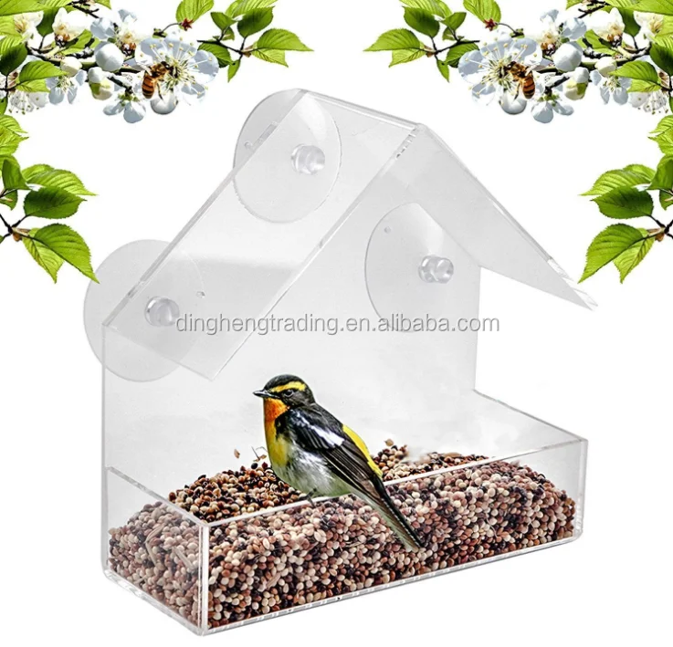 Custom Acrylic House Shaped Window Wild Bird Feeder with Suction Cups