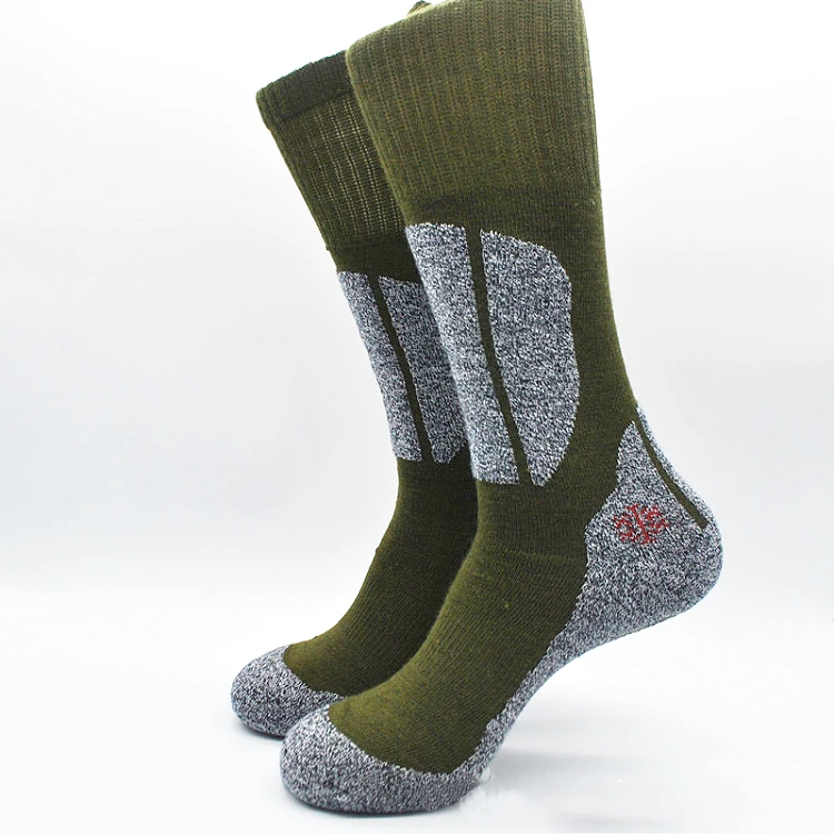 Performance Moisture Wicking Military Green Coolmax Terry Cushion Merino Wool Hiking Socks