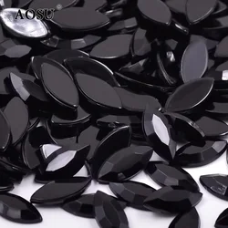 AOSU Wholesale 4*8mm 7*15mm White Crystals Stone Horse Eye Flatback Diamond Acrylic Rhinestones For Garment