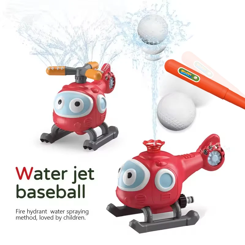 HN 2 in 1 Rotating Propellers Aircraft Water Sprinkler Toy With Baseball Splash Kids Outdoor Backyard Water Sport Toys
