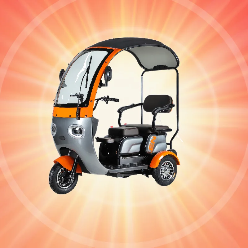 Semi-enclosed electric leisure tricycle with shed two-person tricycle with baby seat dual-purpose tricycle