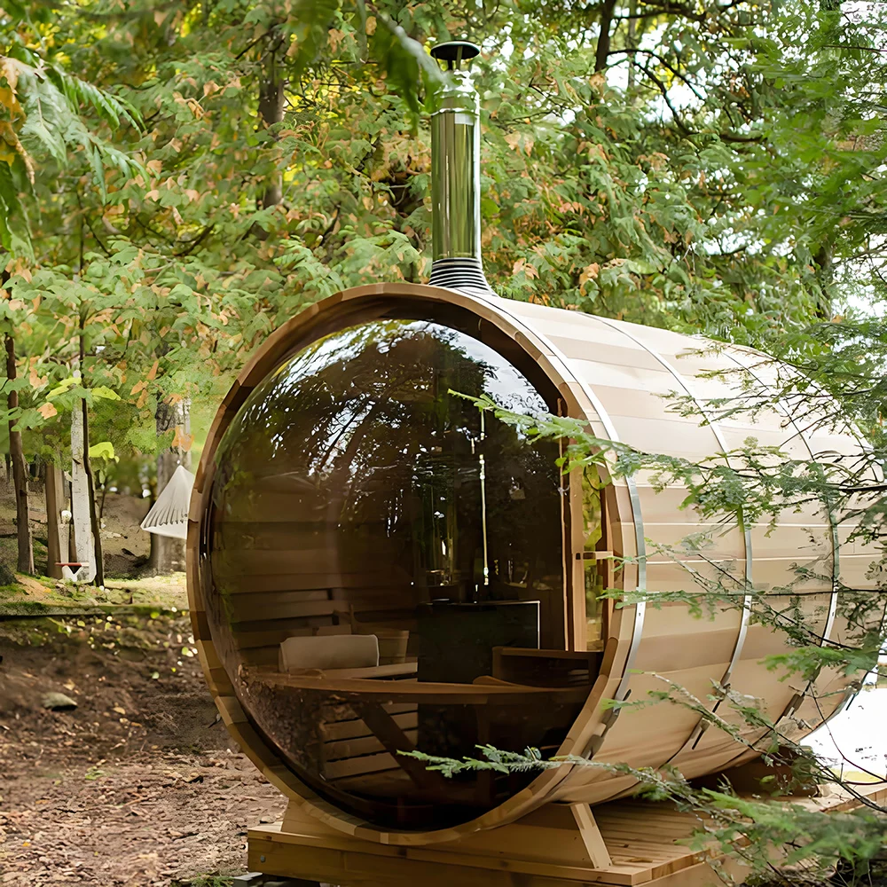 Classic Barrel Sauna with Modern Upgrades 3-Person, Hemlock, Electric Furnace, Affordable Pricing