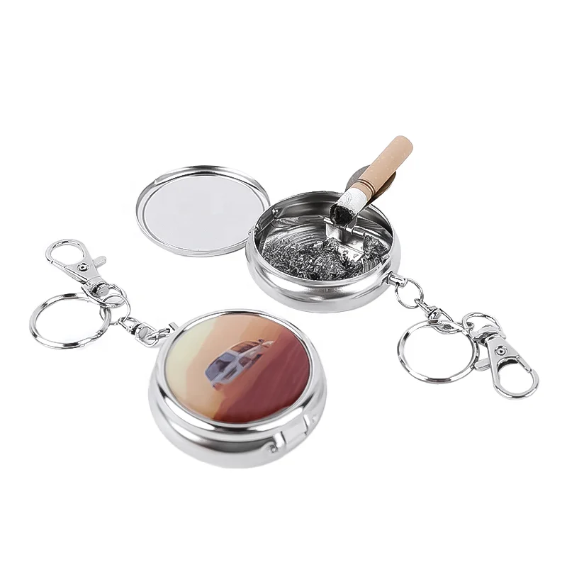 Antique Compact Mini Portable Metal Cigar Ashtrays Pocket Ashtray Souvenir Custom  Logo  Keychain Cigarette Ashtray