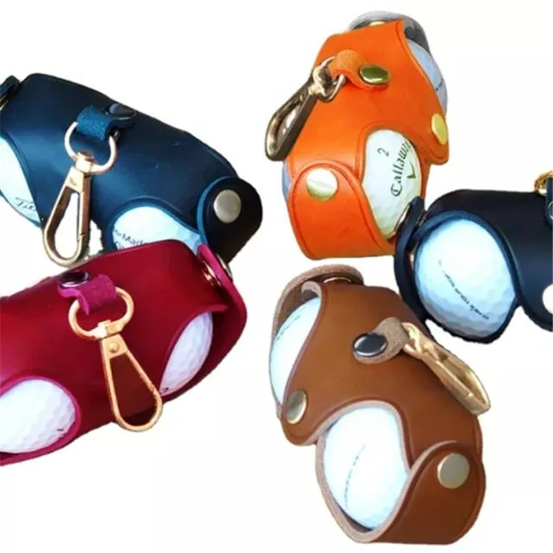 Golf Ball Pouch Tee Holder Belt Waist Bag Made of PU Leather for Golf Sports Accessory Holds 2 Balls