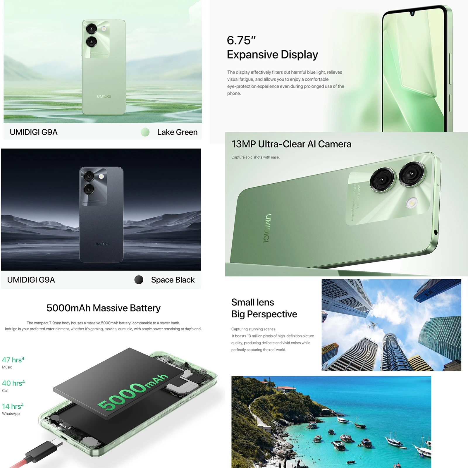 Wholesale original global version UMIDIGI G9A 4GB+64GB facial recognition 6.75-inch Android 14 phone 5000mAh 4G mobile phones