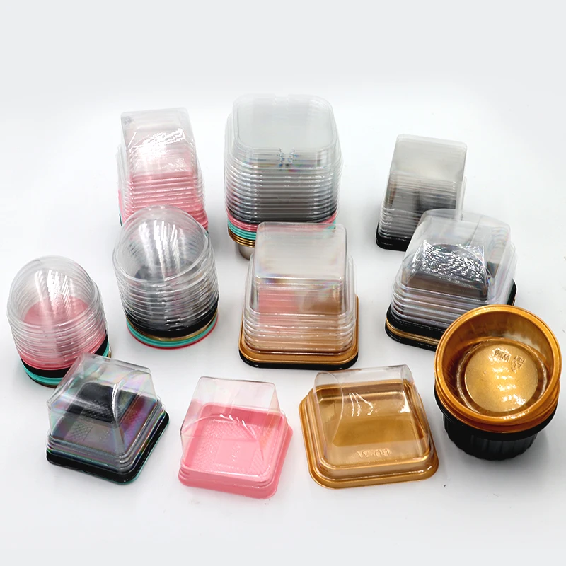 Wholesale Design Pink Blister Pastries Boxes Round High Quality Cake Moon Packaging Pastry Gift Box With Clear Separate Lid