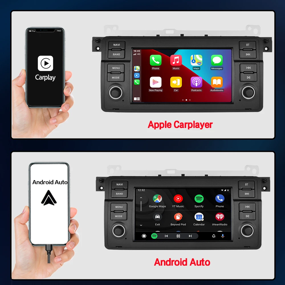 7 Inch 2 Din Android13 System Capacitive Screen Gps Navigation Audio Car Dvd Player For Bmw E46 Carplay