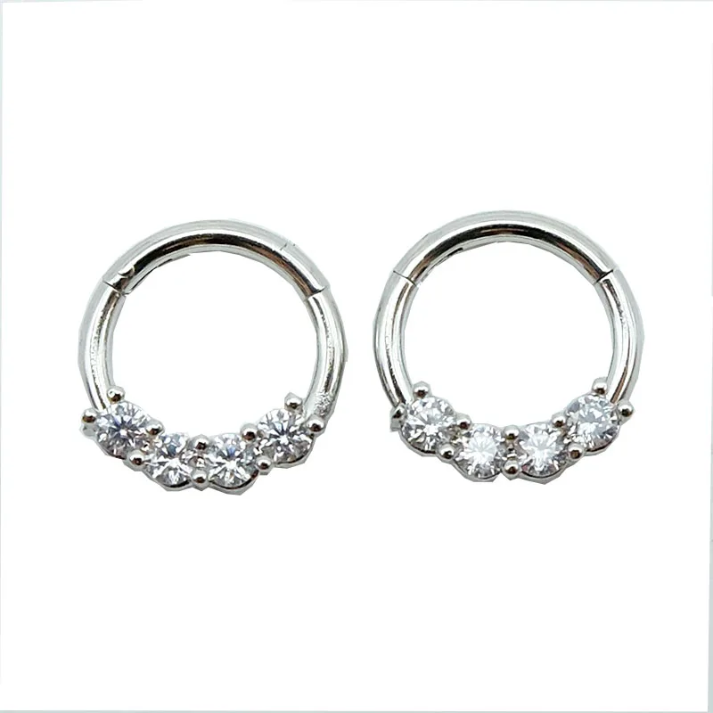 septum Clicker piercing Hoop Ring Hinged Segment nose Ring   zircon four-stone  piercing