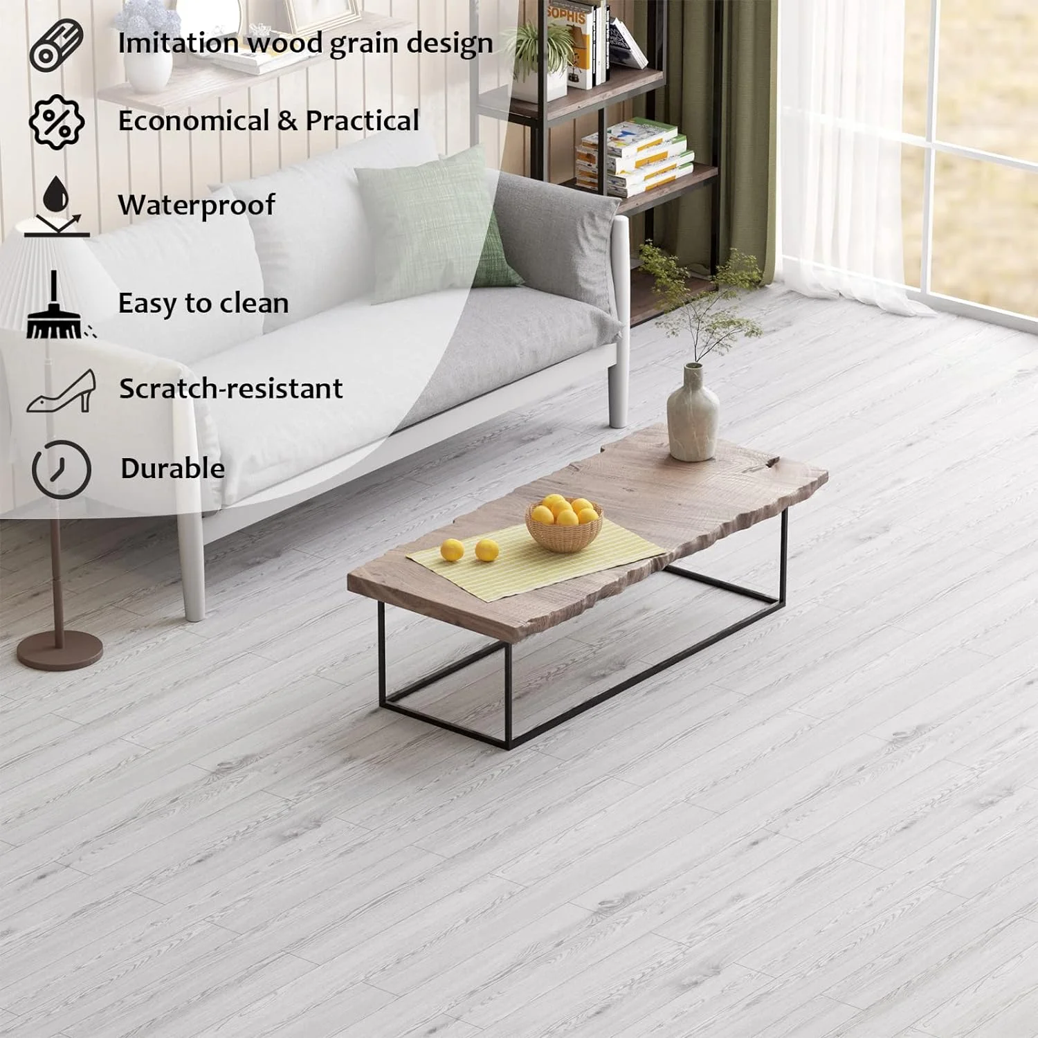 Waterproof PVC Flooring Strip Stick Vinyl Floor Roll Self-Adhesive Board Tile Stickers Living Room Kitchen Plastic Flooring