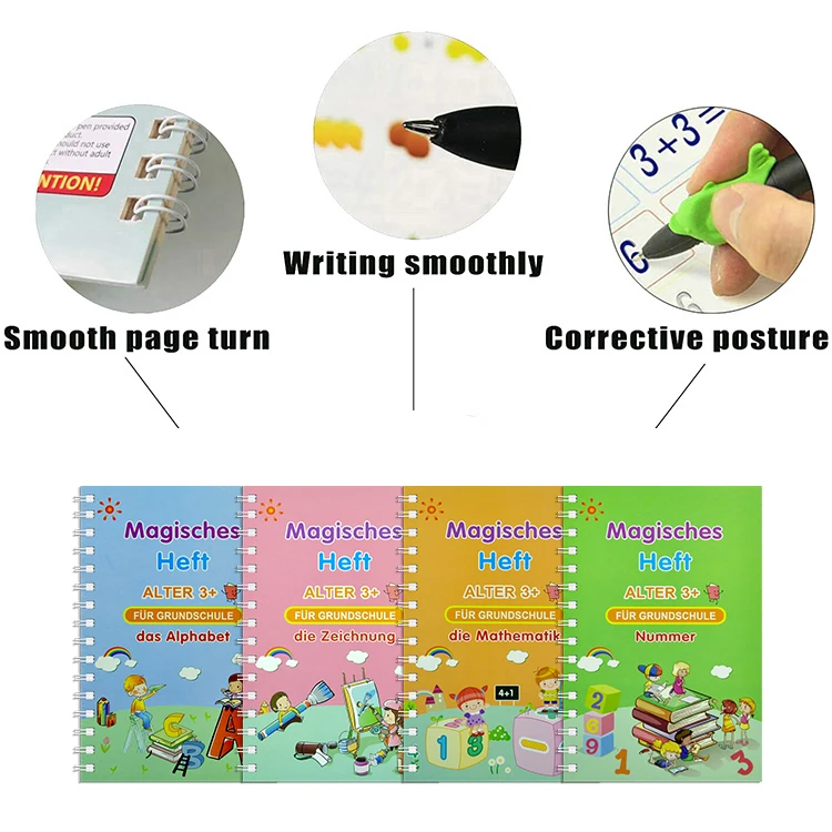 Children Magic Ink Reusable 3D Groove Deutsch German Copybook Calligraphy Book For Beginners