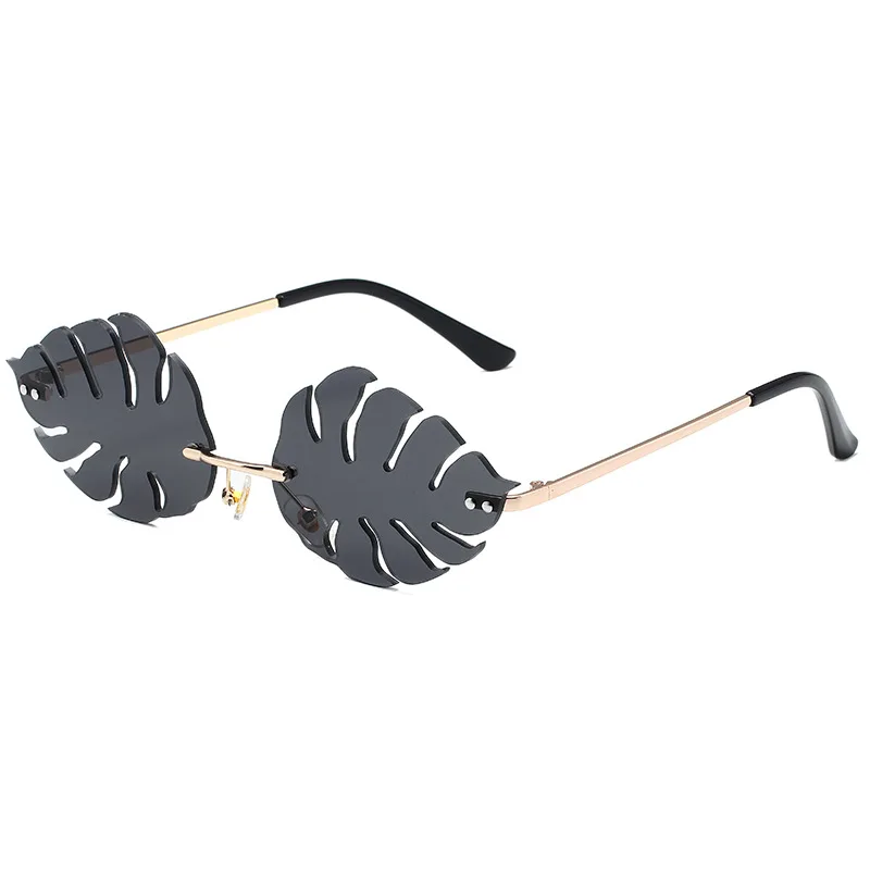 Leaf Funny Party Sunglasses Festival Ball Women Eyeglasses Metal Fashion Rimless Lens Sun Shade Sunglasses