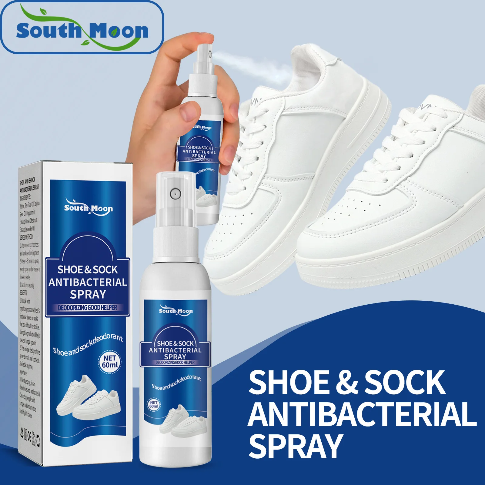 South Moon Wholesale Private Label 60ml Shoes and socks deodorant spray Fast Deodorization Shoe & Sock Cleansing Spray
