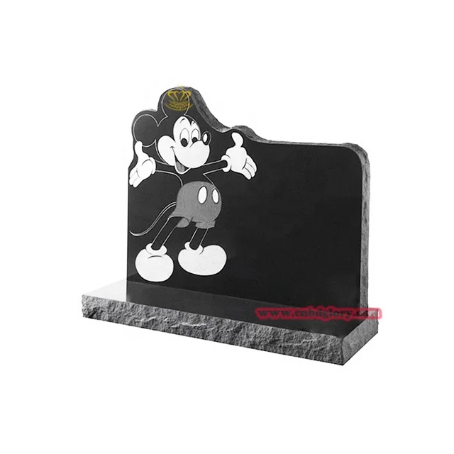 Hand carving Cemetery monument design Mickey Mouse pattern black marble Tombstone