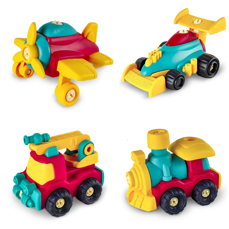 Children New Design Diy Car Toy Plastic Assembly Fire Engine Small Plane Car Kit