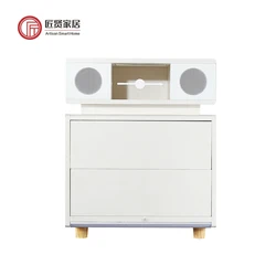 Intelligent Furniture White RGB Led Light Wireless Charging Speaker Wooden Bedside Table Smart Nightstand with USB Ports