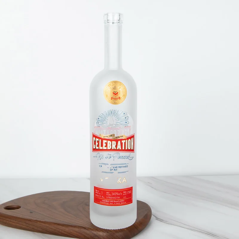 750ml 1000ml Clear Arizona Frosted Liquor Vodka Bottle Spirit Distillery Glass Bottle With Wooden Cork