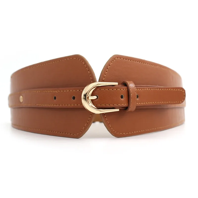 Wholesale Fashion Wide Leather Belt Gold Interlock Buckle Elastic Stretch Corset for Women Ladies Female Dress Coat