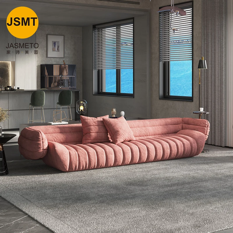 Light luxury sofa simple modern living room ins designer villa banana Nordic style technology flannel pink sectional sofa