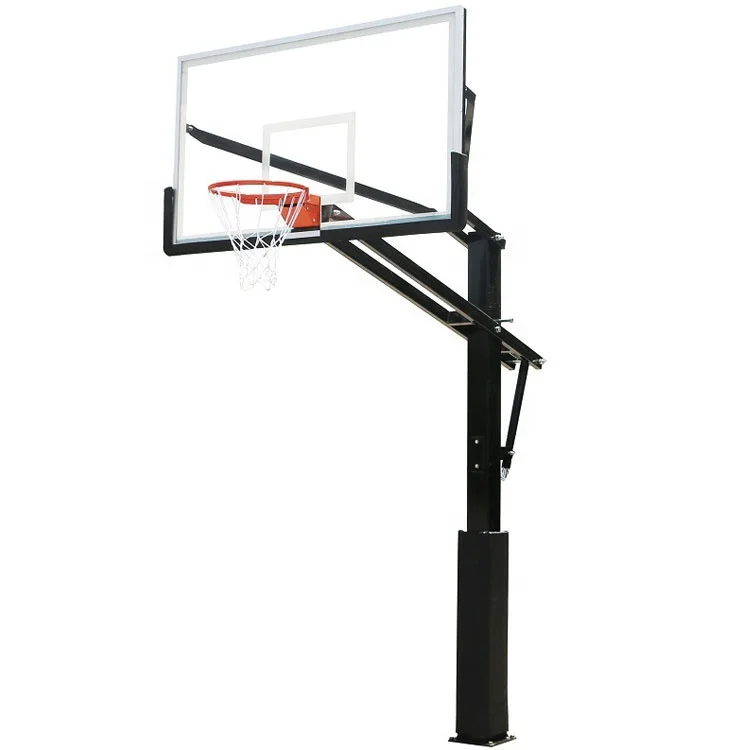 49inch Overhang Height Adjustable Basketball Hoop Stand 200*300mm Square Pipe Inground Basketball System For Adults