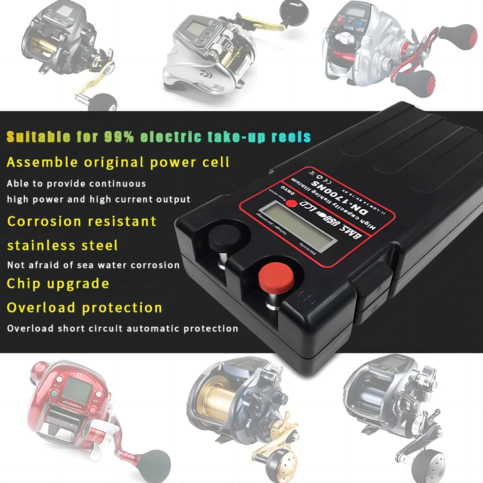 Lithium-ion electric winch 7000mAh 12V 14500mAh Deep Sea Electric Fishing Reel Take Up Wheels Lithium Battery