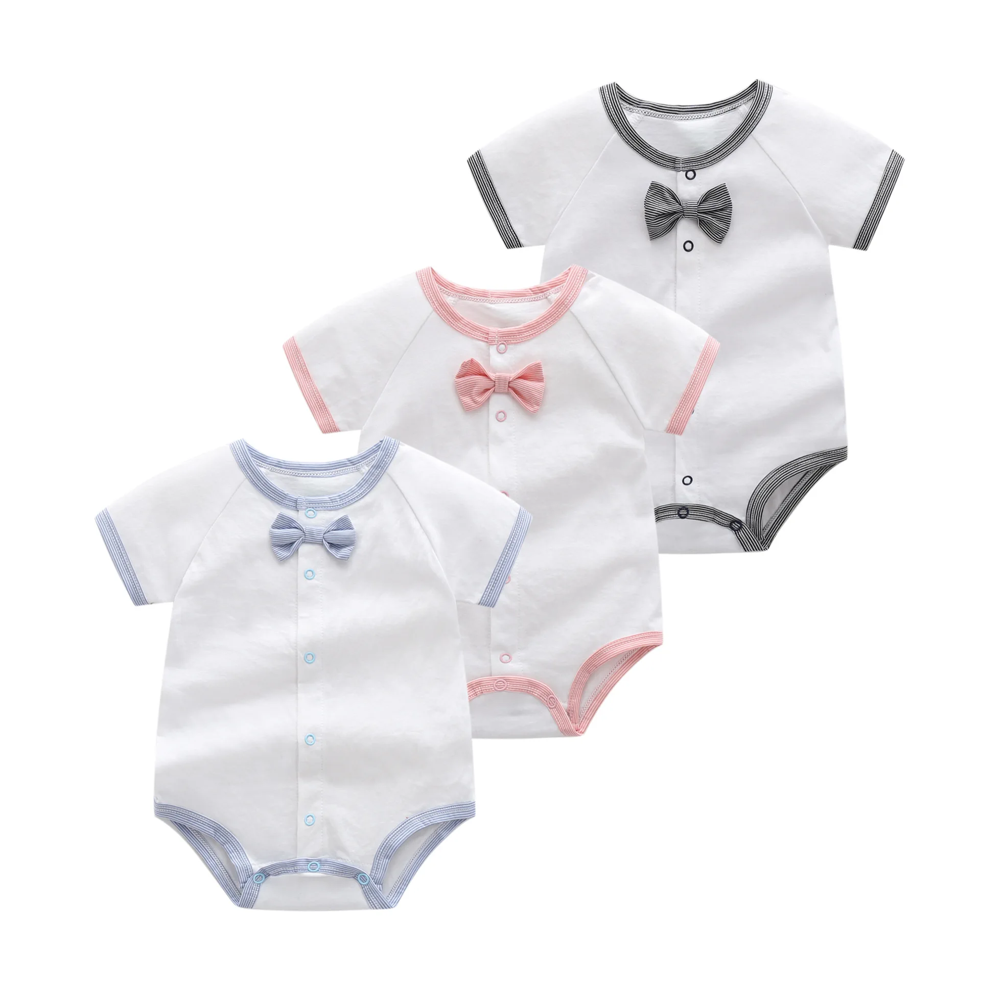 2022 New Arrival Pure Cotton Newborn Baby Clothes Summer Ropa Bebi with Bow edging