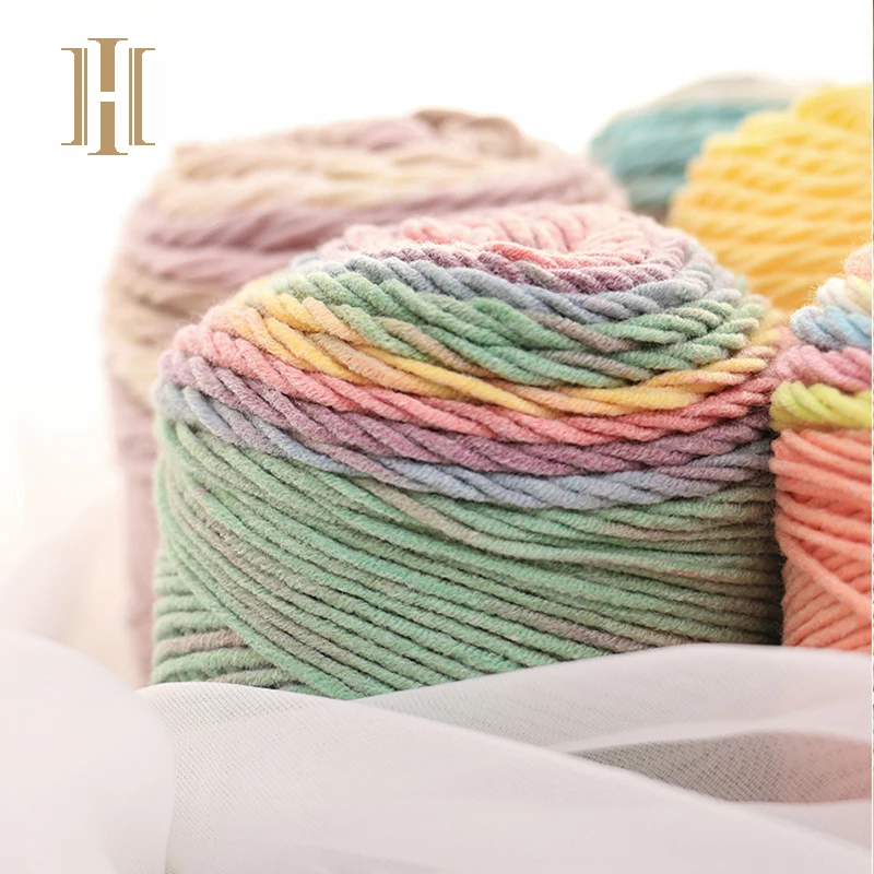 Hot sale rainbow 45% cotton and 55% acrylic blended Multicolor crochet cake yarn ball