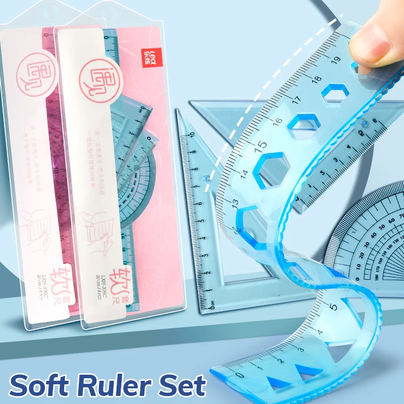 School student stationary 20cm Ruler set plastic scale set  soft drawing rulerTransparent PVC Flexible Rulers
