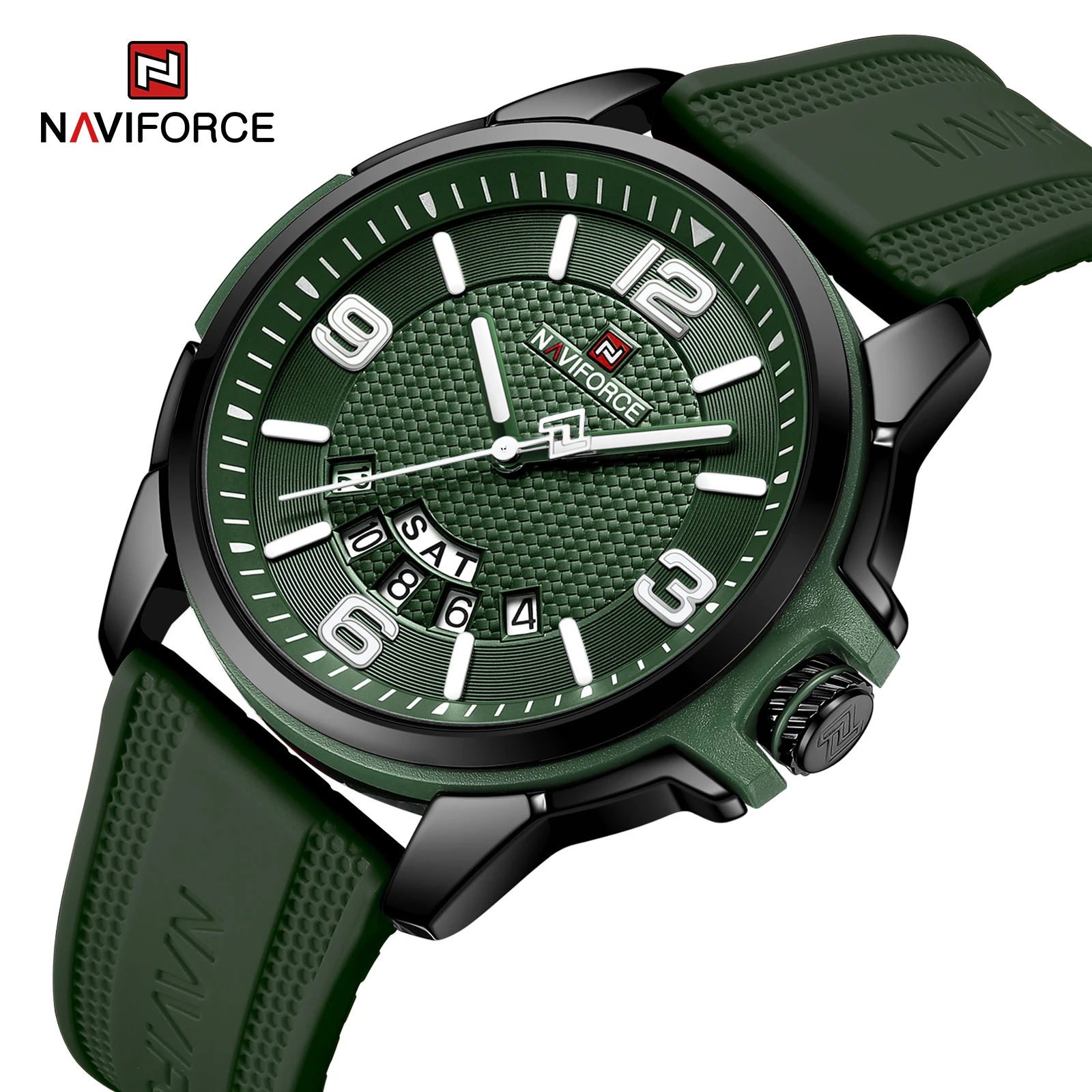 Naviforce NF9215T new style made in prc gents clock high quality rubber Strap Luminous calender Simple design Casual watch set