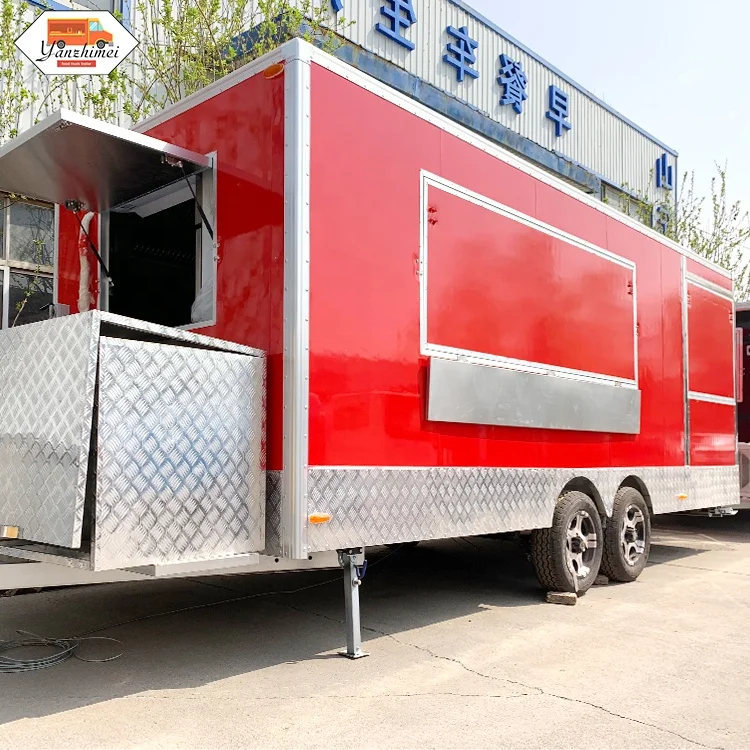 Mobile Hot Dog Cart With Grill And Refrigerator Food Trailer Large Food Caravan With Kitchen