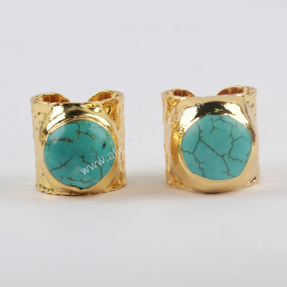 G1881 chakra stone natural turquoise rings round rings for men gold ring