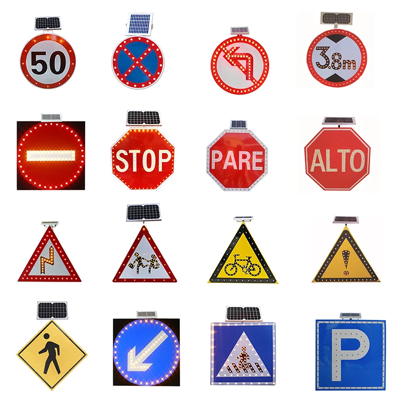 Yellow Pedestrian Crosswalk Signs Octagon Solar Flashing Light Traffic Stop Sign LED Solar Powered Traffic Road Safety Sign