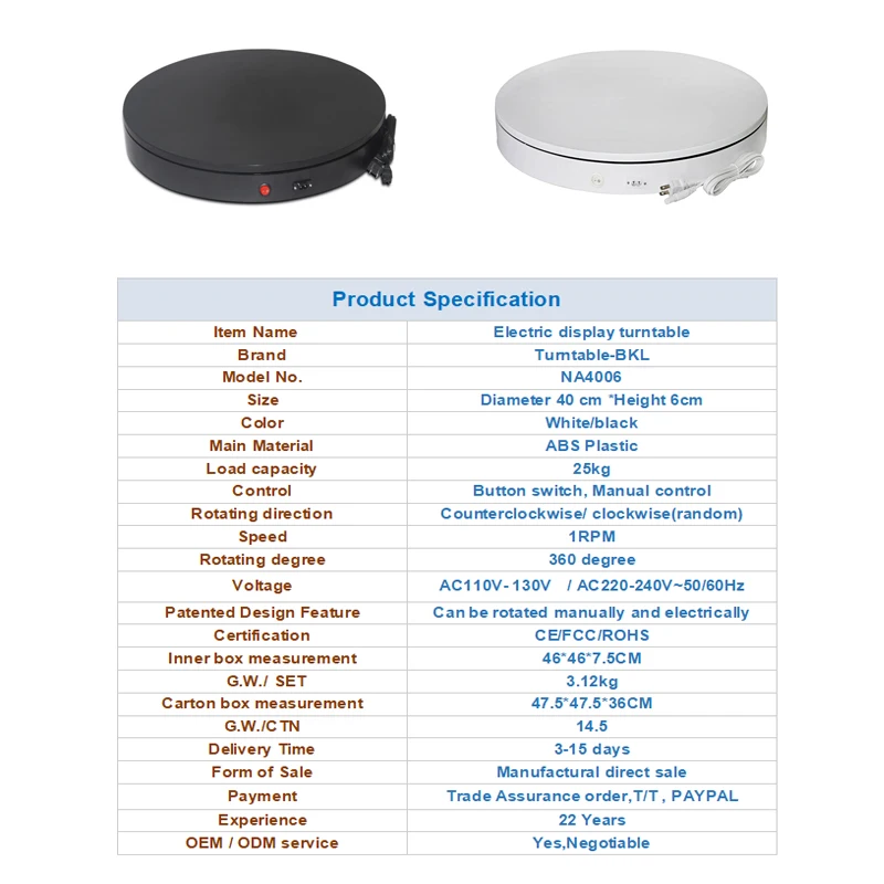 BKL 40cm 16in Turntable 3D Scanning Video Shooting Photography Rotating Platform 360 degree rotating display stand