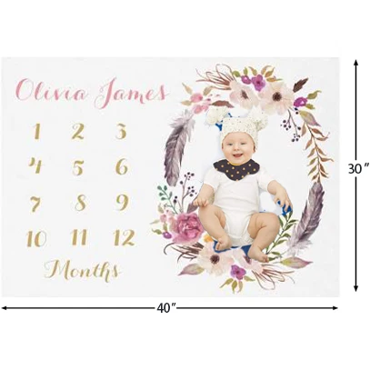New Arrival Photography Premium Flannel Fleece Organic Baby Blanket Monthly Newborn Milestone Blanket for newborns