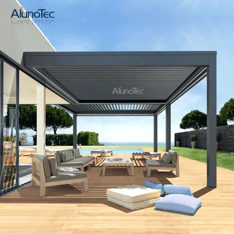 Waterproof Louvered Roof Pargola Louver Roof Pergola With Zipped Blinds