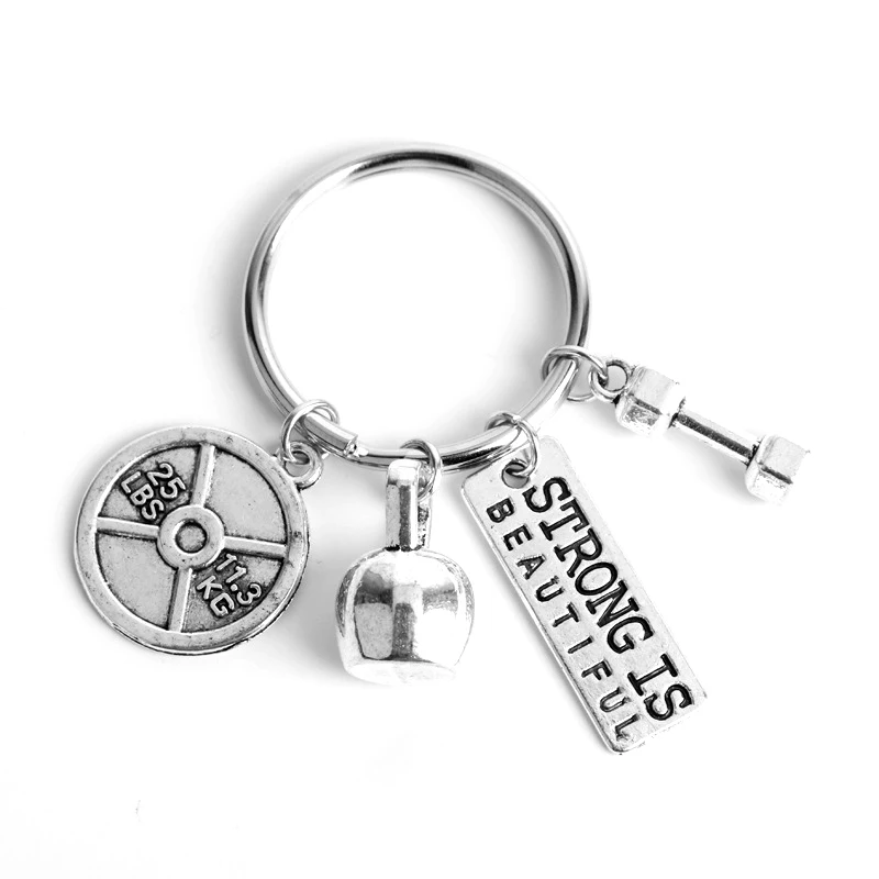 Hot Sports Series Sublimation Creative Gym Weightlifting Barbell Dumbbell Plate Fitness Keychains Blanks Metal Keychain