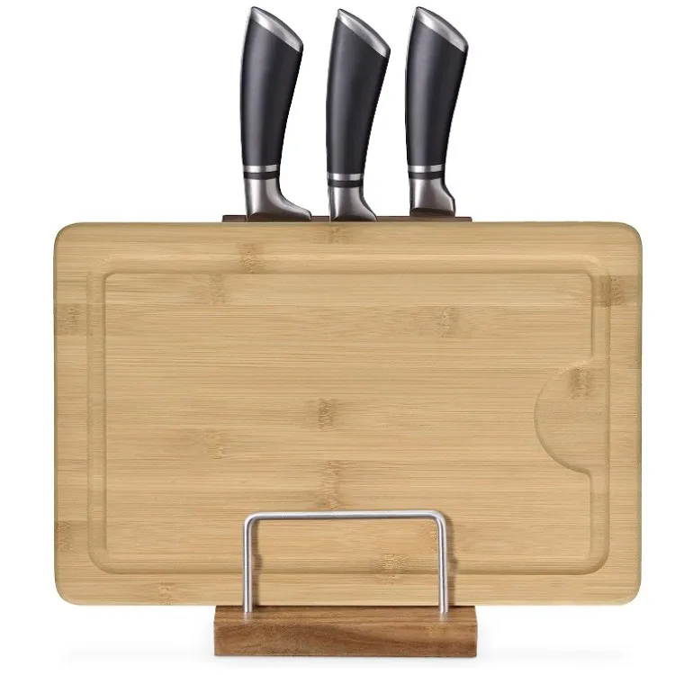 Magnetic Knife Block Without Knives Acacia Wood Stand For Kitchen Counter Space Saving Storage Knife Block