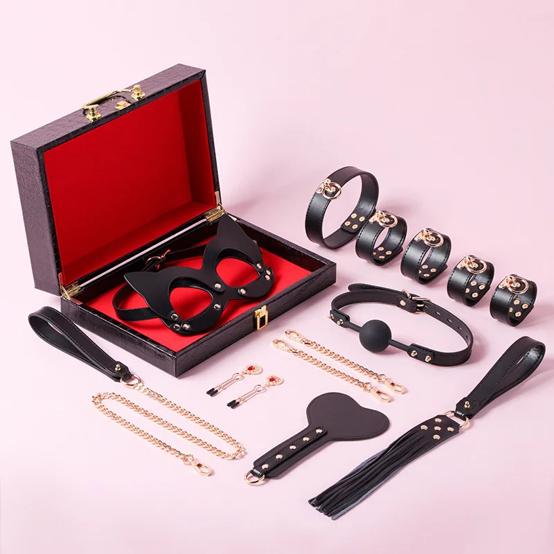 HLYC Leather Self Bondage Sex Toy Set SM Couples Flirting in Bed Binding Hands and Feet Shackle Leather Whip Erotic Product Toys
