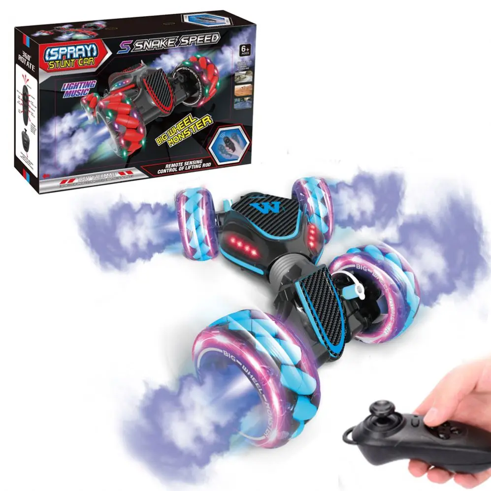 Hot Saling 2.4G Big Four-Wheel Spray Monster Stunt Rc Car With Colorful Gradient Lighting Stunt Dancing Car Toy For Kids