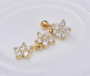 BELLEGIRL 2021 wholesale unique Stainless steel zircon Upside down zircon plum gold belly button ring dangling nose rings