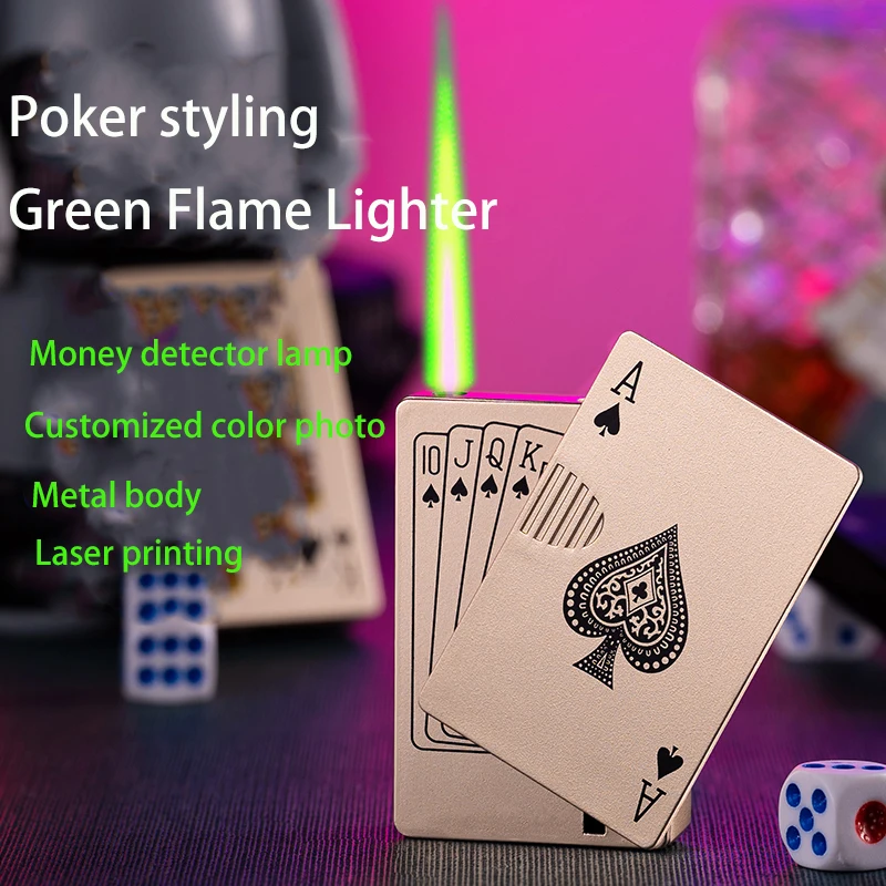 DEBANG New Creative Poker windproof Jet Torch lighter Green Flame Butane  lighter